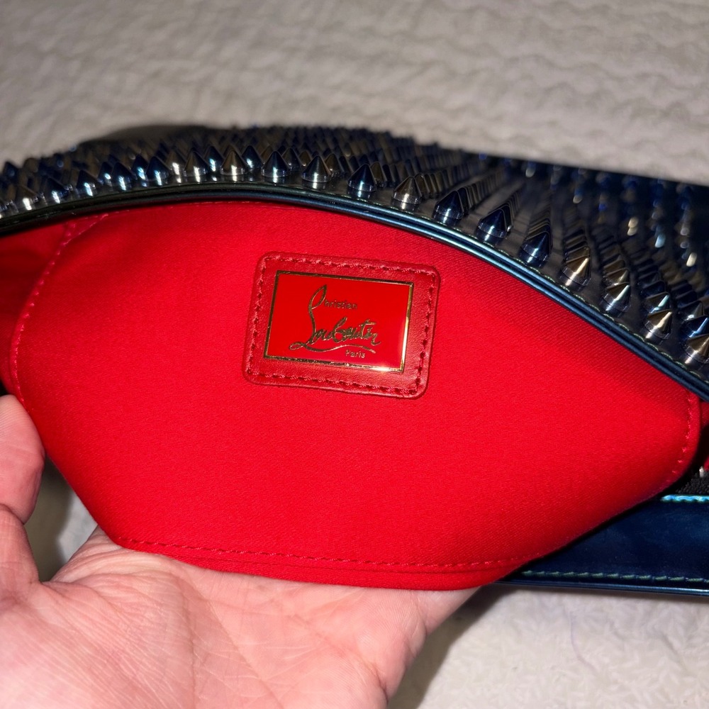 Christian Louboutin Skypouch Iridescent Spiked Metallic Blue Green Clutch Bag - Picture 4 of 5